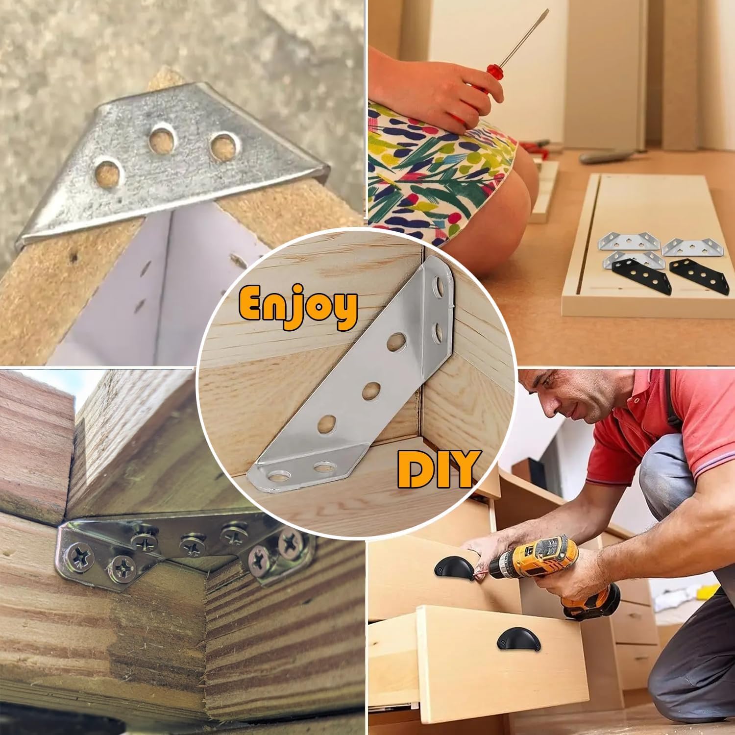 50 pcs Heavy Duty Stainless Steel Corner Brackets with Screws Set, Universal Triangular Support L Brackets for Wood Furnitur (Silver,50)