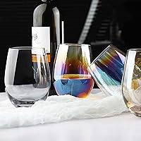 Vista 7 de LUXU Copas de vino sin tallo de ámbar (juego de 4) de 20 onzas, vasos de vino de colores para beber jugo, vasos de vino de vidrio multiusos, vasos