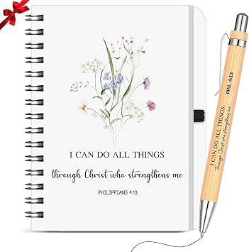 Sinmoe 2 Pcs Christian Gift Set Including Bible Notebook and Wood Christian Ballpoint Pen Floral Bible Verse Prayer Spiral Journal Religious Inspirational Gifts for WomenStyle A