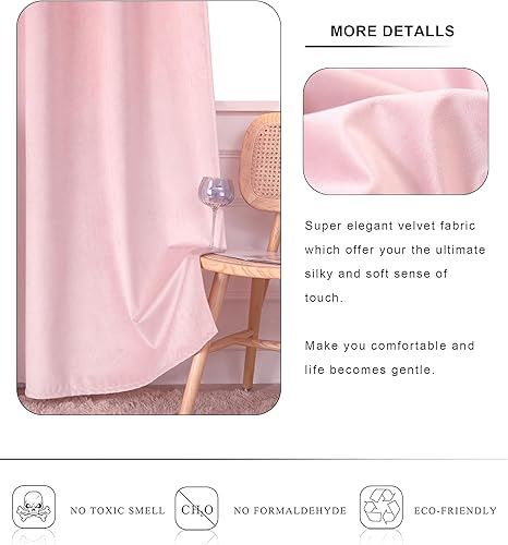 Miniatura 5 de Cortinas de terciopelo rosa de 108 pulgadas súper suaves para decoración del hogar, juego de 2 paneles, cortinas de terciopelo con aislamiento