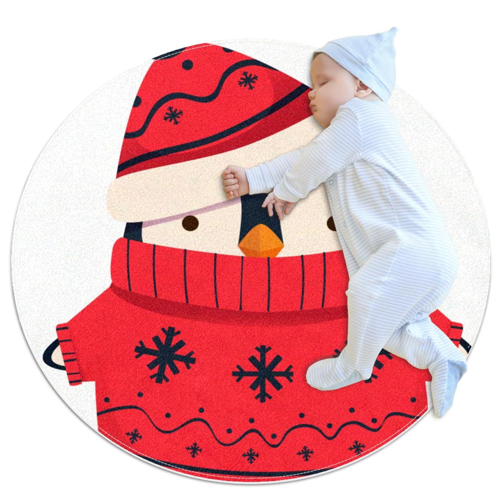 Tapis de sol circulaire pingouin de Noël antidérapant pour protéger et sécuriser