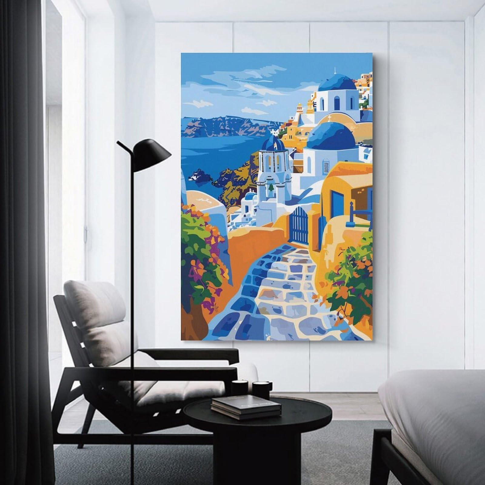 Junmoney Hanging Wall Art Greek Island Santorini, 20x30inch(50x75cm), for Living Room, Bedroom Or Apartment Walls, Decorative Artwork for Empty Walls