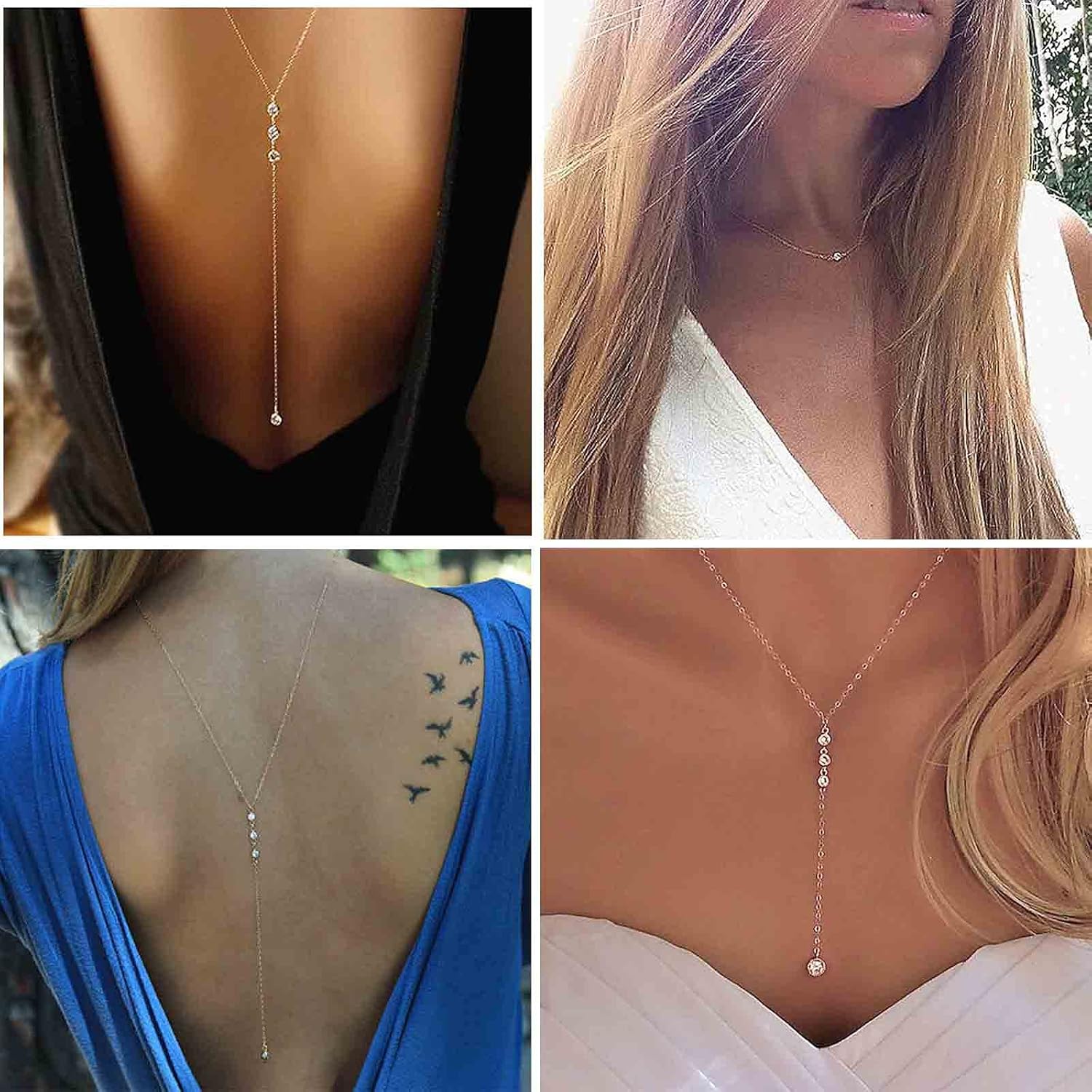 Wedding Crystal Backdrop Necklace Gold CZ Y Lariat Necklace Chain Long Rhinestone Y Necklace Bridal Back Necklace Body Jewelry for Women - Image 2