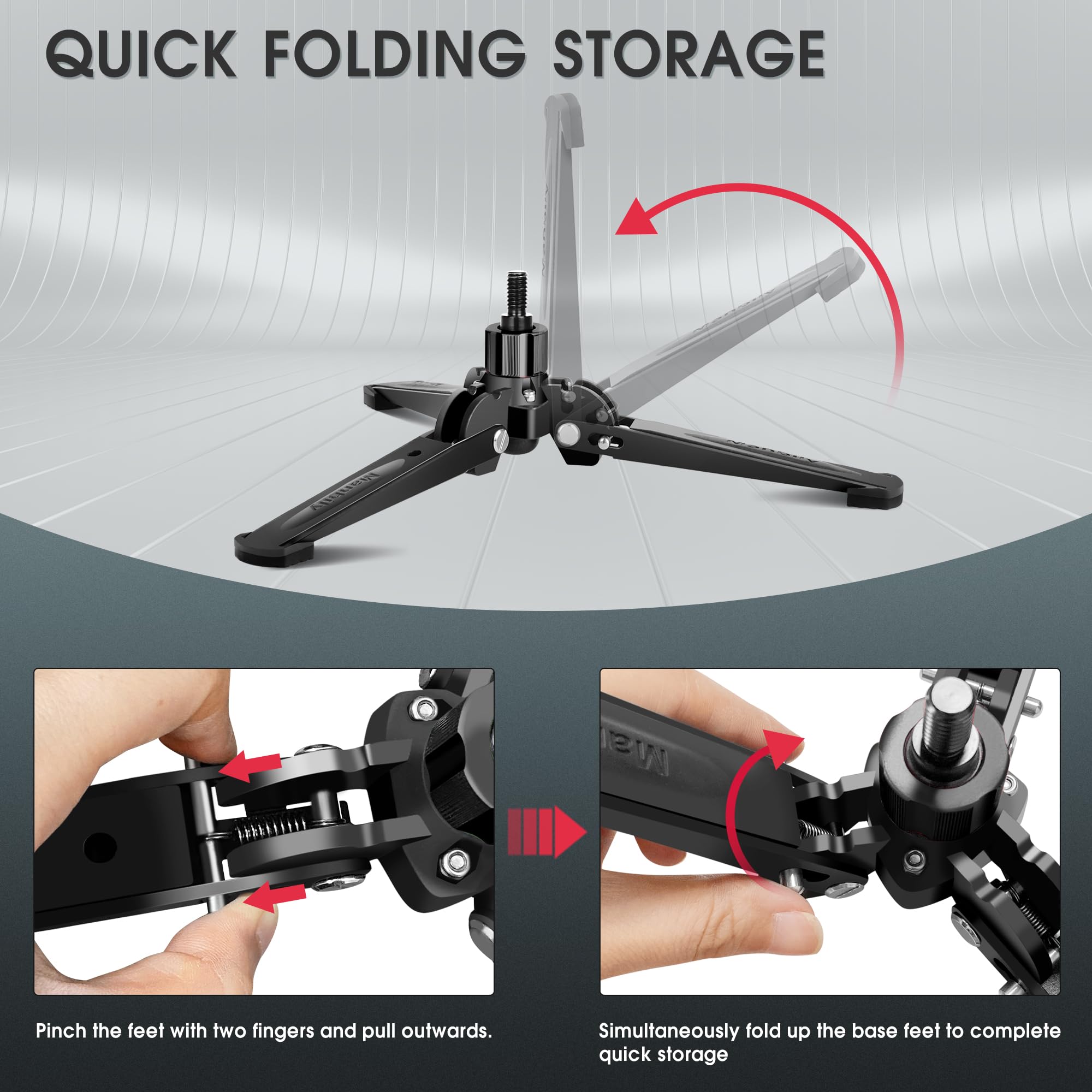Manbily M-2 Mini-Stativfuß für Einbeinstativ 3/8 Zoll Desktop Stativ Basis DREI Füßen Stehen Unterstützen, Reise für Kugelkopf, Fluid-Kopf, DSLR-Kamera Neigung 20°, 360° drehen, Schwarz