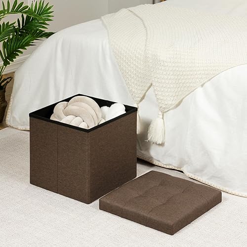 Miniatura 18 de B FSOBEIIALEO - Taburete otomano plegable de almacenamiento con reposapiés de piel sintética, 1 unidad Negro -,Marrón,Gris