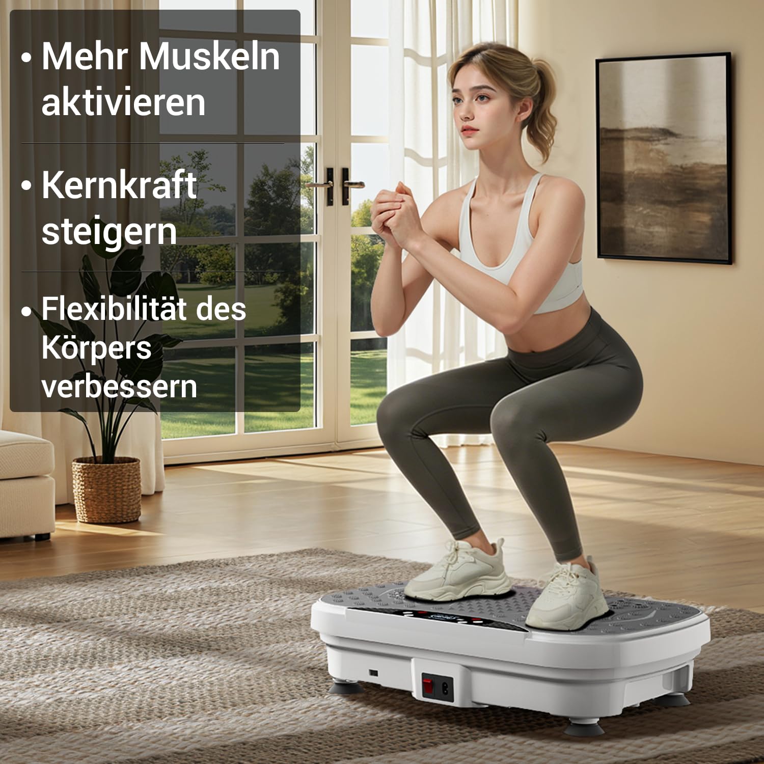 UMAY Vibrationsplatte mit Widerstandsbändern, 99 Stufen Vibrationsplatte+9 voreingestellte Programme + 3 Schnellmodi, Leistungsstarke Vibrationsplattform für Ganzkörpertraining