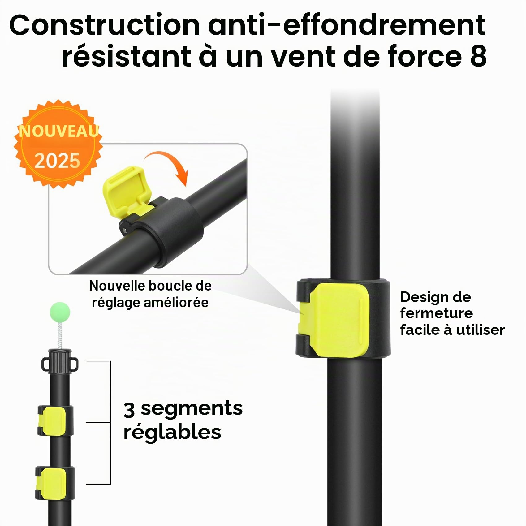 KOMCLUB Poteaux télescopiques pour bâche en Alliage d’Aluminium | Système de verrouillage rapide à levier plastique coloré, Tube en alliage d’aluminium léger et très résistant