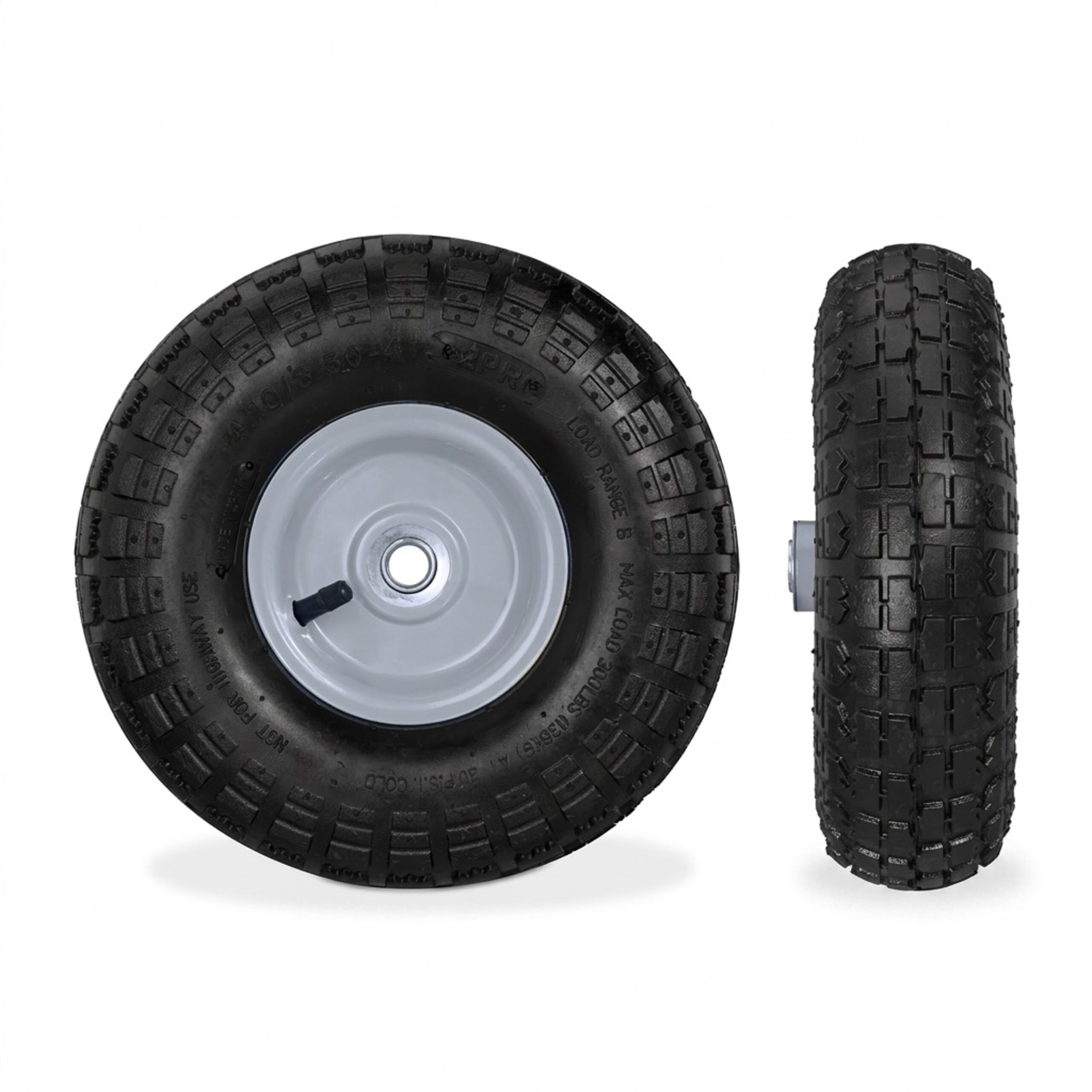 Relaxdays Ruota per Carriola 3.50-4, Set 4 Gomme con Camera d'Aria, Cerchione in Acciaio, Ruotino Scorta, Nero Grigio