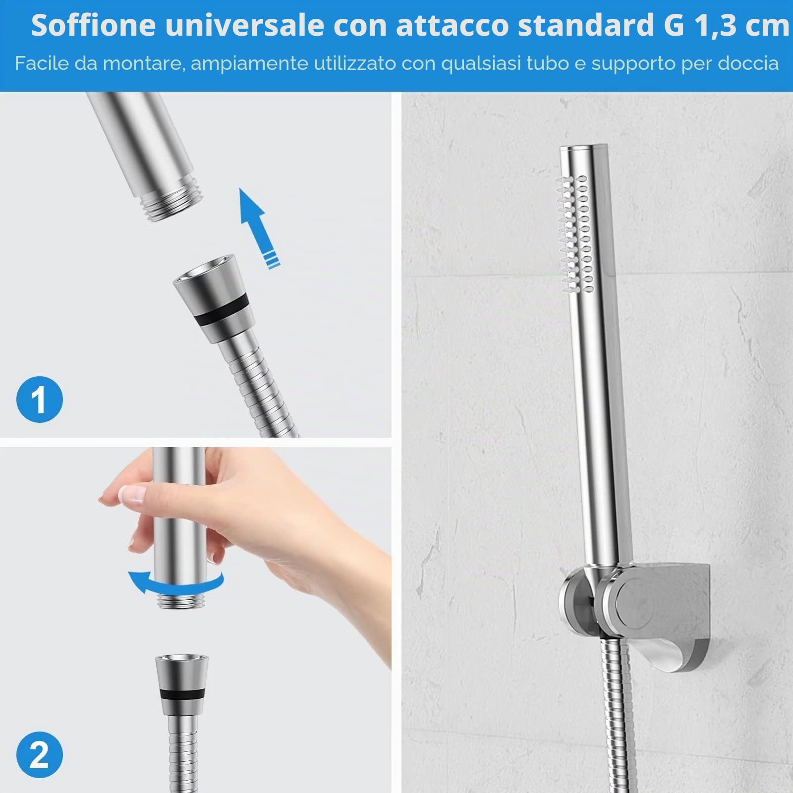 Acefy Manopola Doccia Alta Pressione in Ottone Cromata Anticalcare 1 Getti