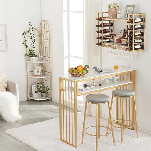 Miniatura 6 de GOLASON Mesa de bar negra, mesas de pub superiores altas para cocina, mesa de comedor moderna con estante de almacenamiento abierto