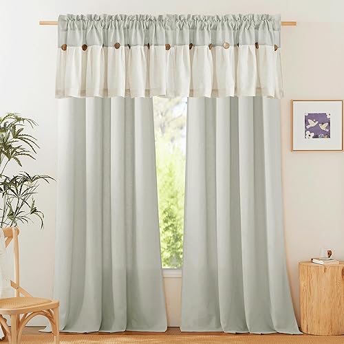 NICETOWN 2 paneles de cortinas de lino grueso con ojales de 55 x 96 pulgadas de largo con 2 paneles de 55 x 18 pulgadas de largo, cenefas cortas con