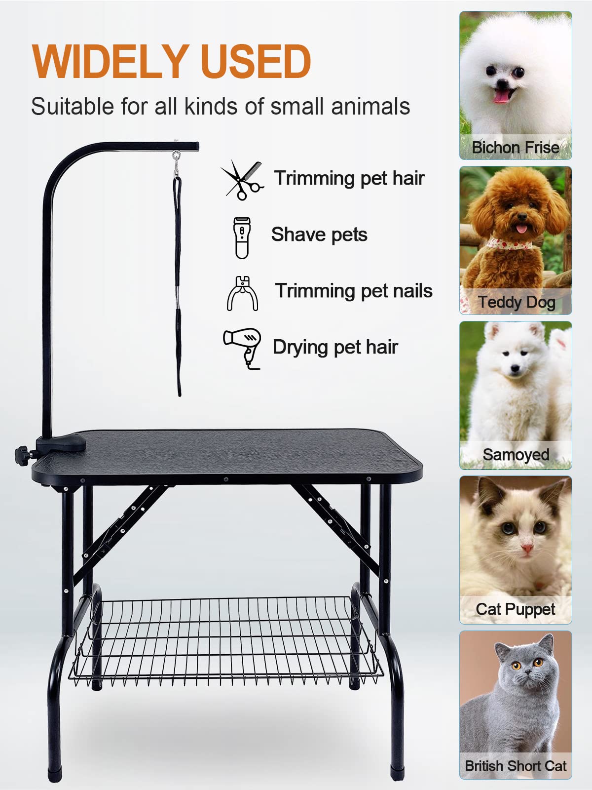 Kalolary 32inch Mesa de Peluqueria Canina Plegable, Mesa de Peluquería para Mascotas, Mesa Aseo Mascotas Mesa de Peluquería para Perros/Gatos(Negro)