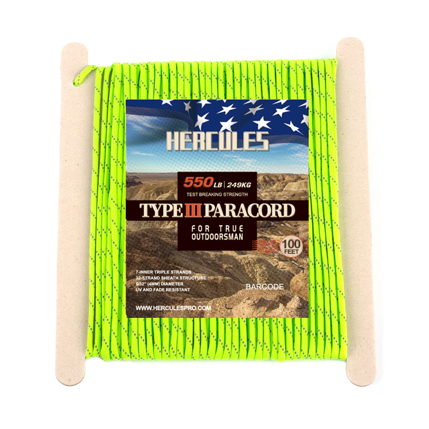 Amazon.co.jp: HERCULES パラコード 反射 タープ ロープ テント用ロープ ガイドロープ パラシュートコード 耐荷重250kg  7芯 反射蛍光緑 30m : スポーツ＆アウトドア