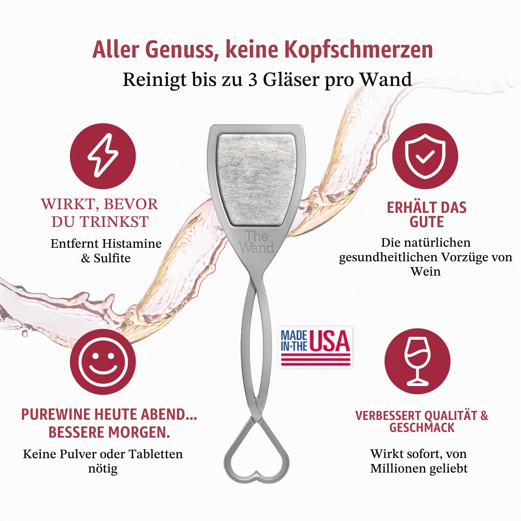 The Wand, Weinfilter, der Histamine, Sulfite und Konservierungsstoffe entfernt; genießen Sie den Wein, ersparen Sie sich die Nebenwirkungen 8 grau