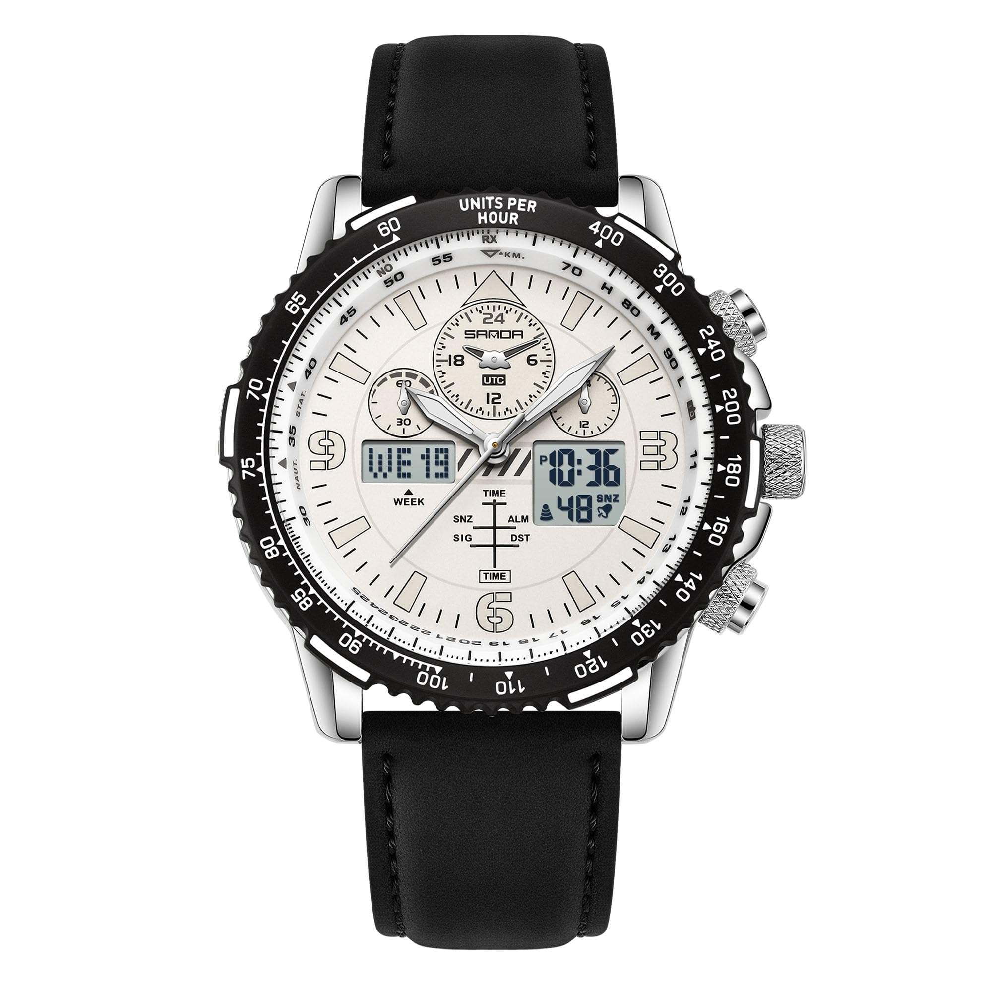 Gosasa Orologio analogico digitale al quarzo da uomo casual con cinturino in pelle