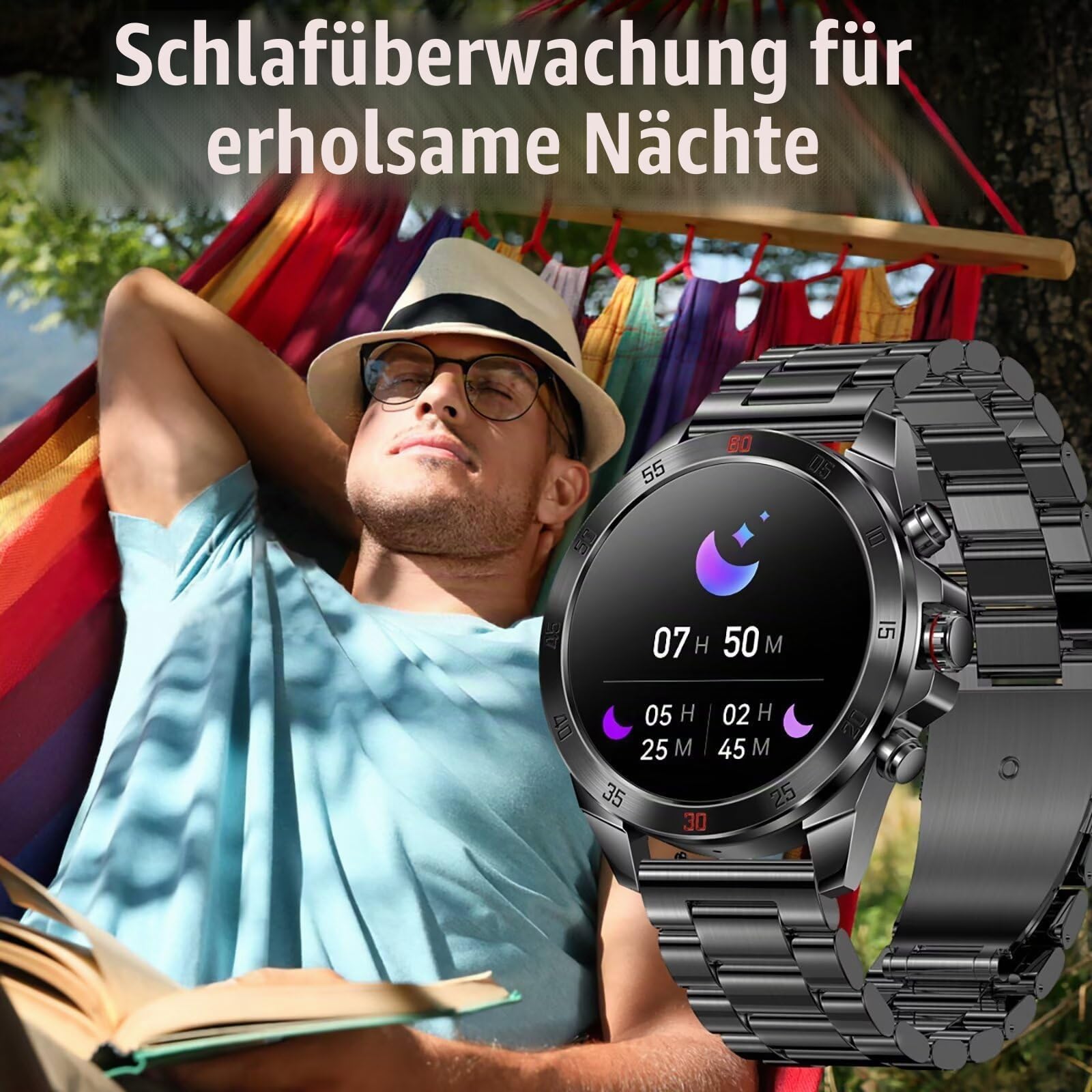 Smartwatch Herren Metallarmband Gold Silber Schwarz Robust Edelstahl Gesundheitsuhr Blutdruckmessung Telefonfunktion Pulsuhr für Android IOS Whatsapp Funktion Fitnessuhr pulsmesser Schrittzähler