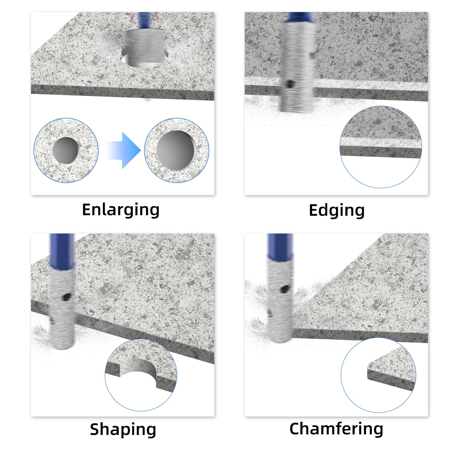 Punte Diamantate per Smussare 35 mm Esagono Gambo Smussatura di per Allargare i Fori Modellare Lucidare Smerigliare su Piastrelle di Ceramica Porcellana Marmo Granito Pietra Artificiale
