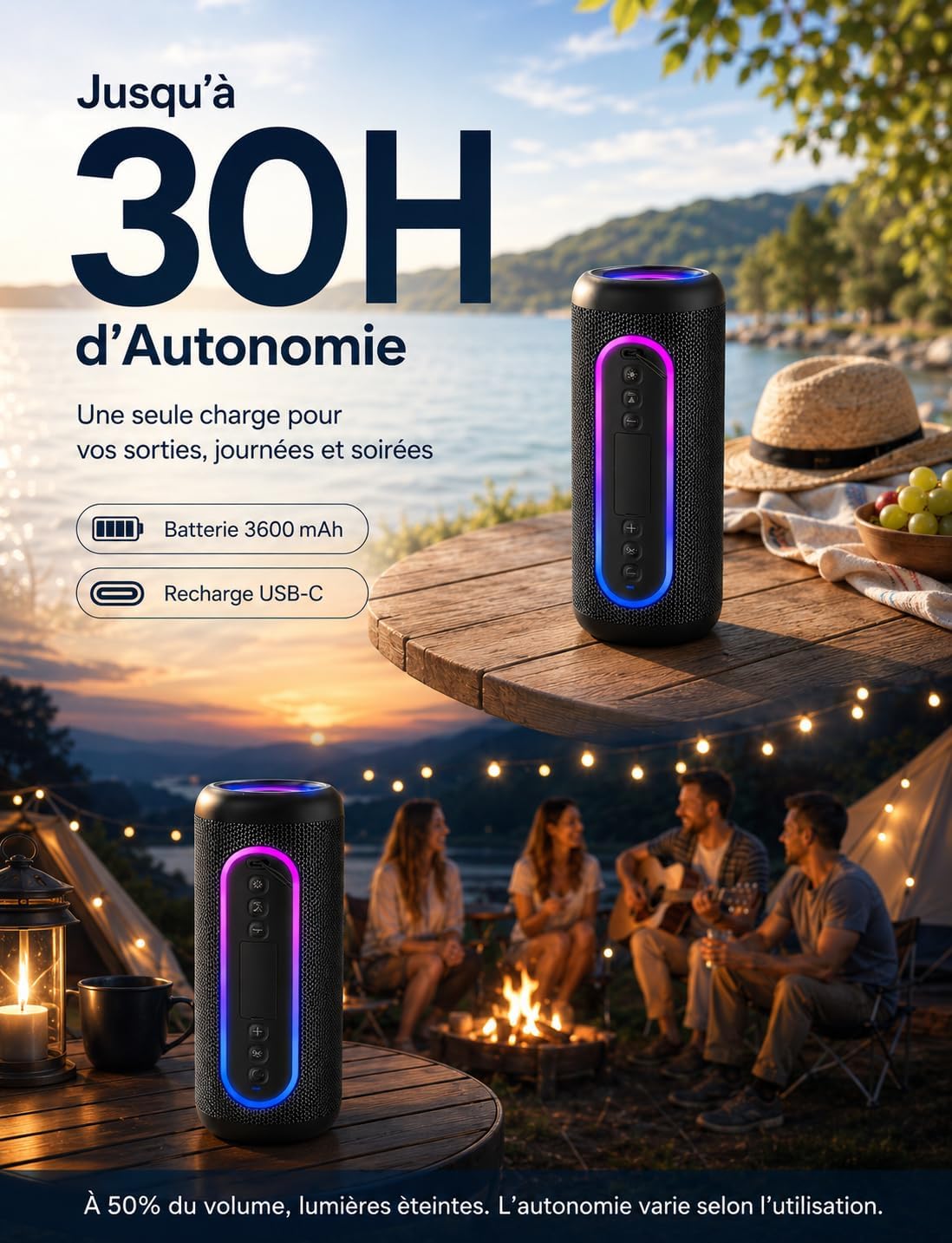 enceinte bluetooth portable 30w – caractéristiques techniques