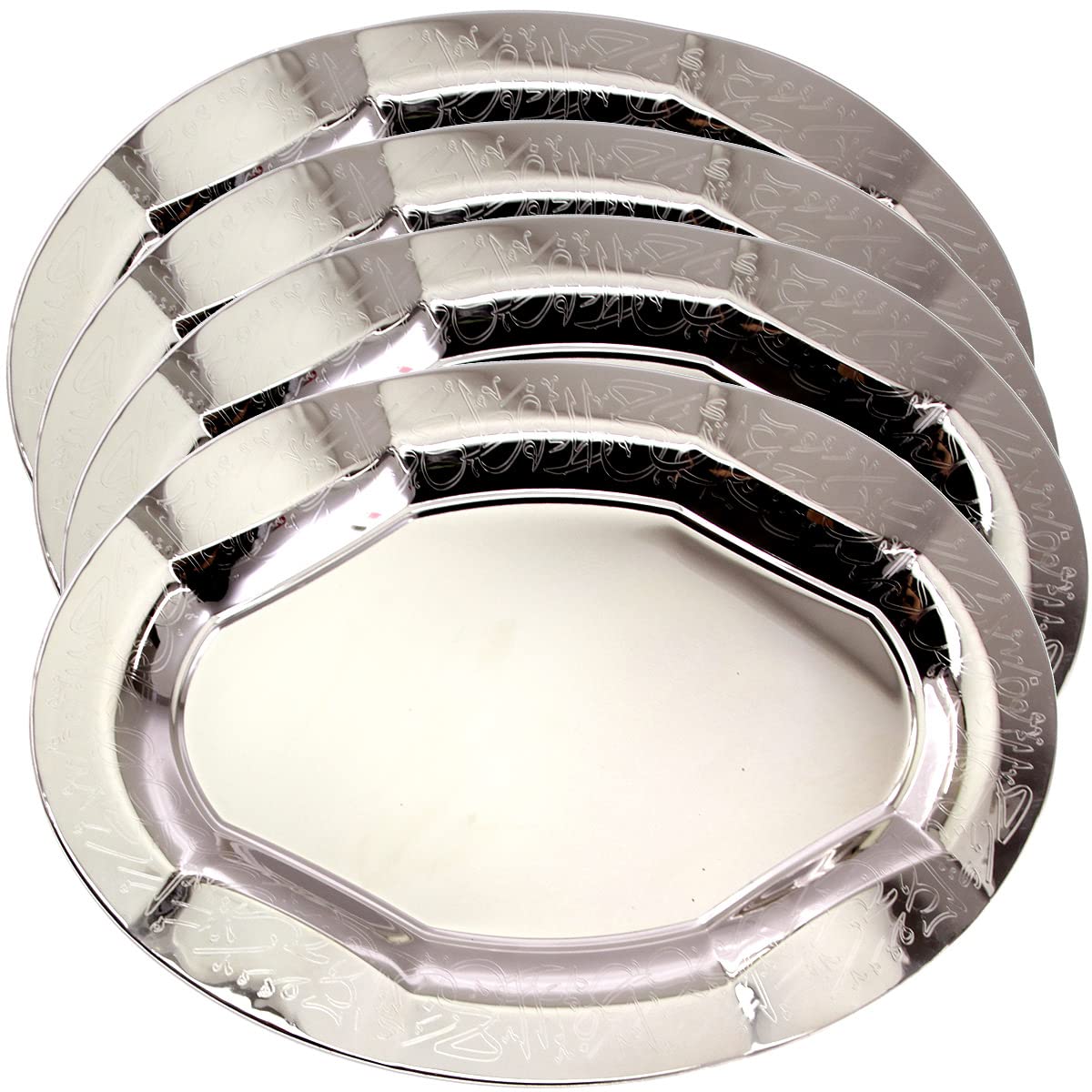 (Pack of 3 19.7 inch x 14.2 inch Floral Shape Antique Decorative Style Chrome Plated Silver Serving Tray Floral Engraved Edge Buffet Party Dessert Decor Wine Platter Plate Dish TLA-102