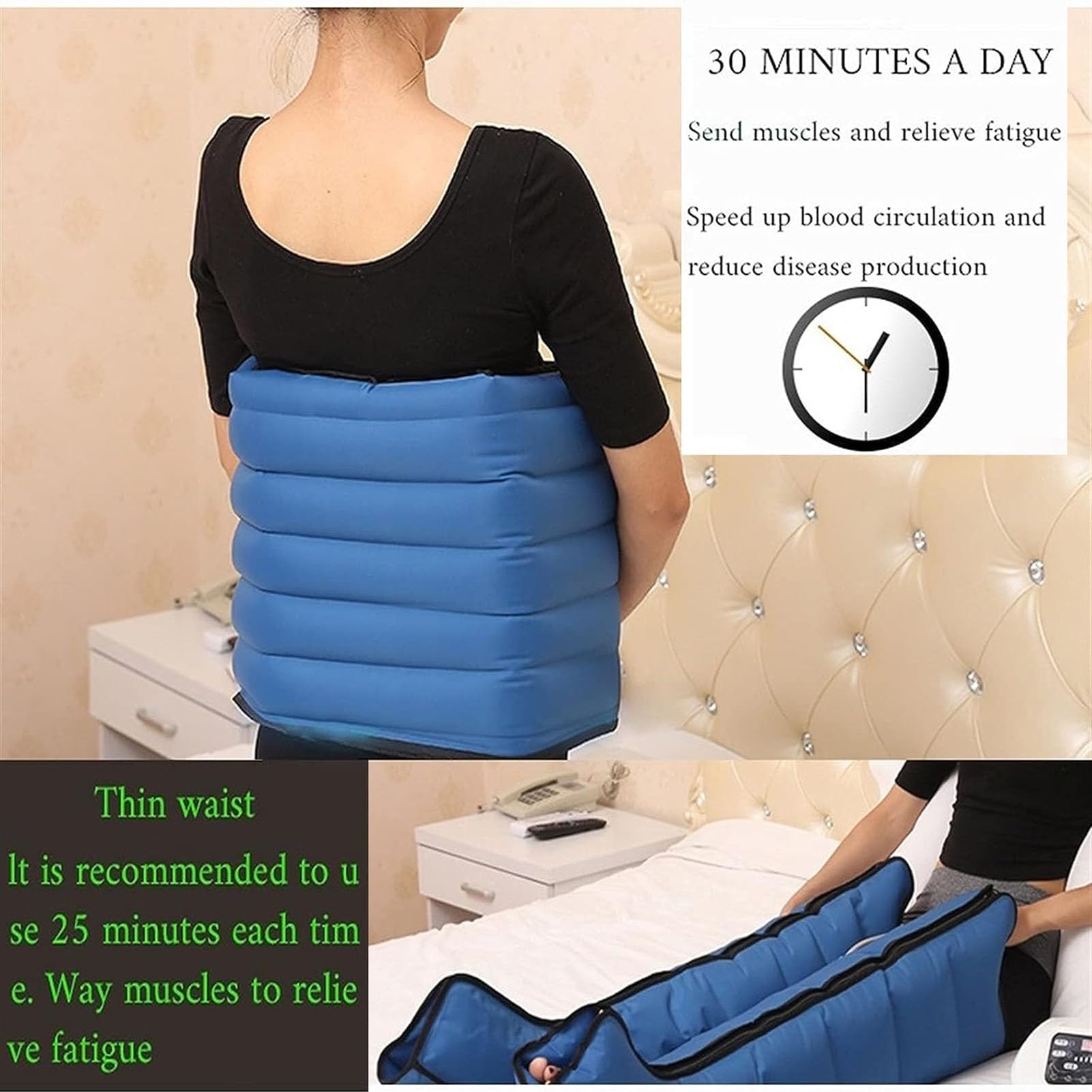 Máquina de masaje de piernas por compresión de aire de 6 cavidades, botas de presoterapia para linfedema, circulación, relajación y alivio del dolor, instrumento profesional para relajación de cu