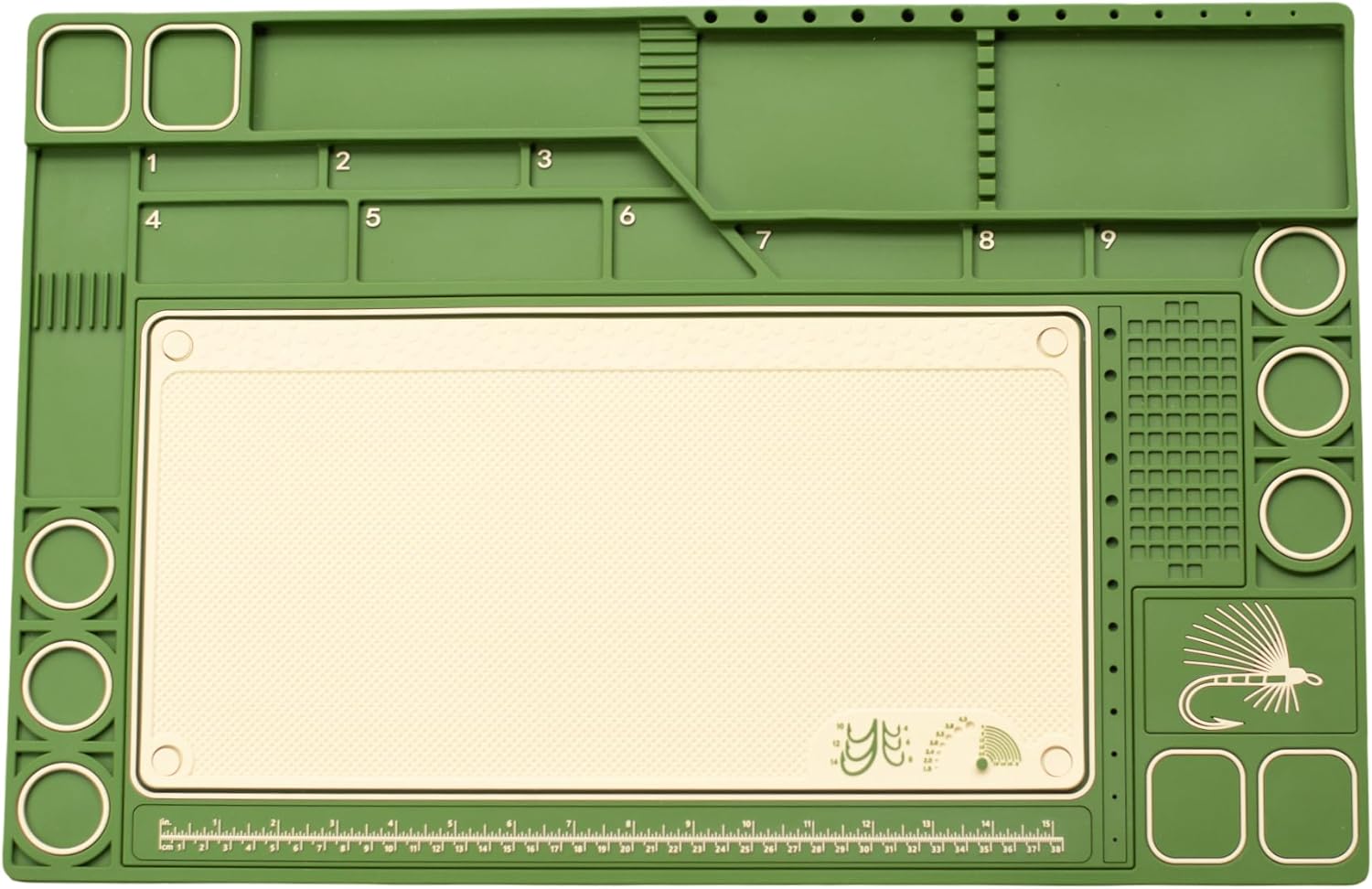 Fly Tying Mat with Magnetic Tool Holders, Removable Inner Mat, Non-Slip Surface, Green