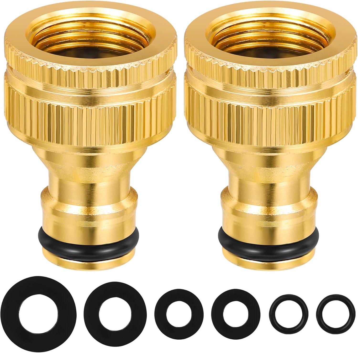 Dacitiery 2 Pack Brass Garden Hose Tap Connectors, 3/4 inch & 1/2 inch