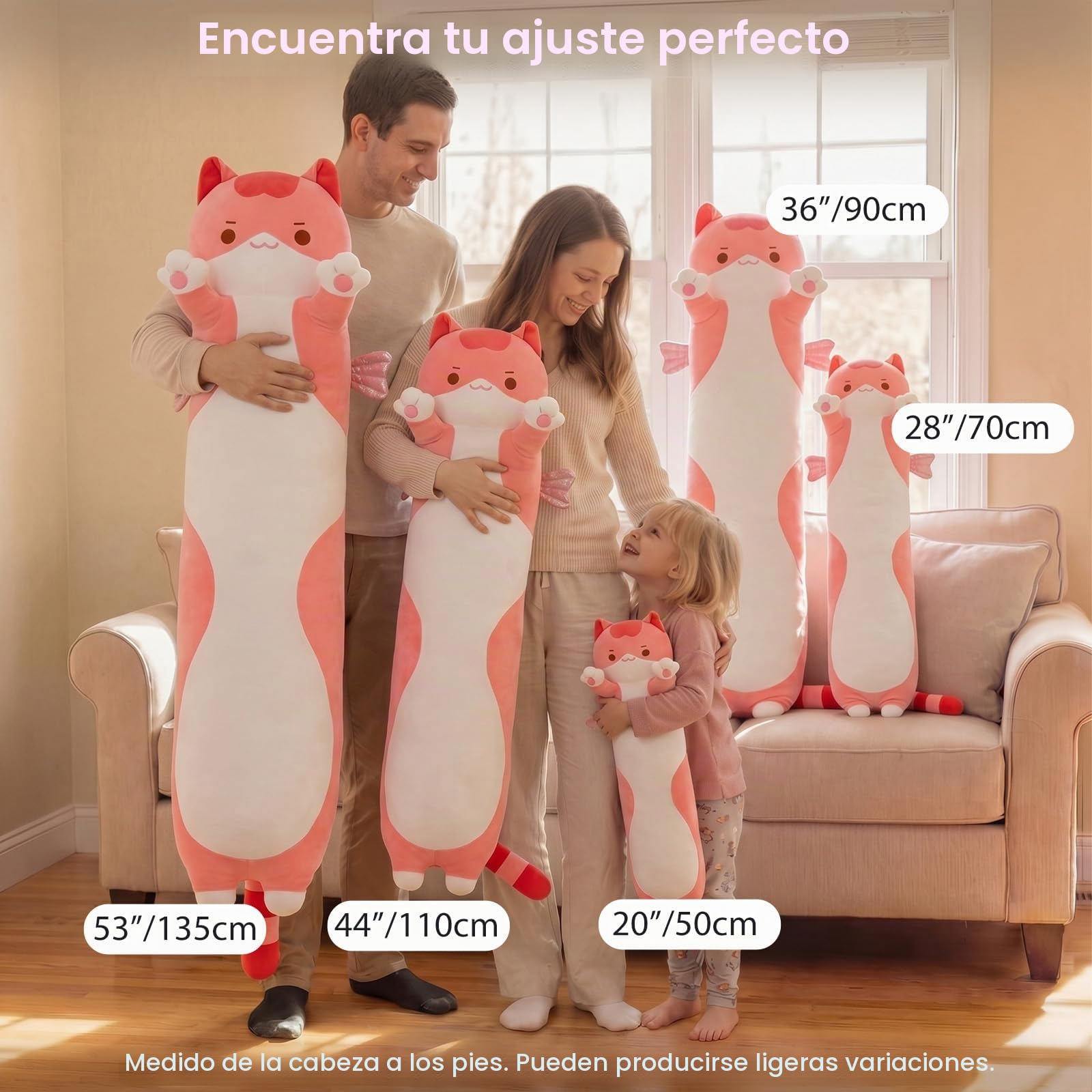 Mewaii - Cojín de Peluche para niño y niña, Animales, Juguete Kawaii Mullido, cómodo, Almohada de Peluche para Adolescentes, Regalo (110 cm, Gato Rosa)
