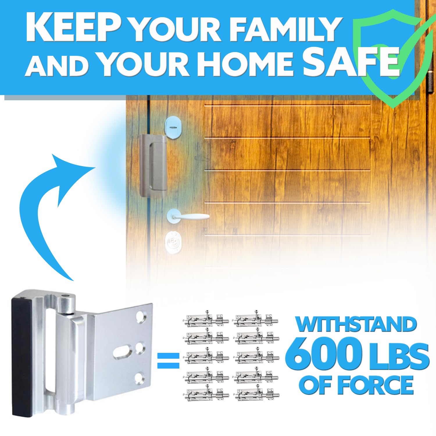 Door Reinforcement Lock Without Drilling No Tools Needed Easy Installation with 3M Tape or Screws Child Safety Lock Easy to Lock and Unlock with One Hand Baby Proofing Bedroom Door Lock(Black) - Image 2