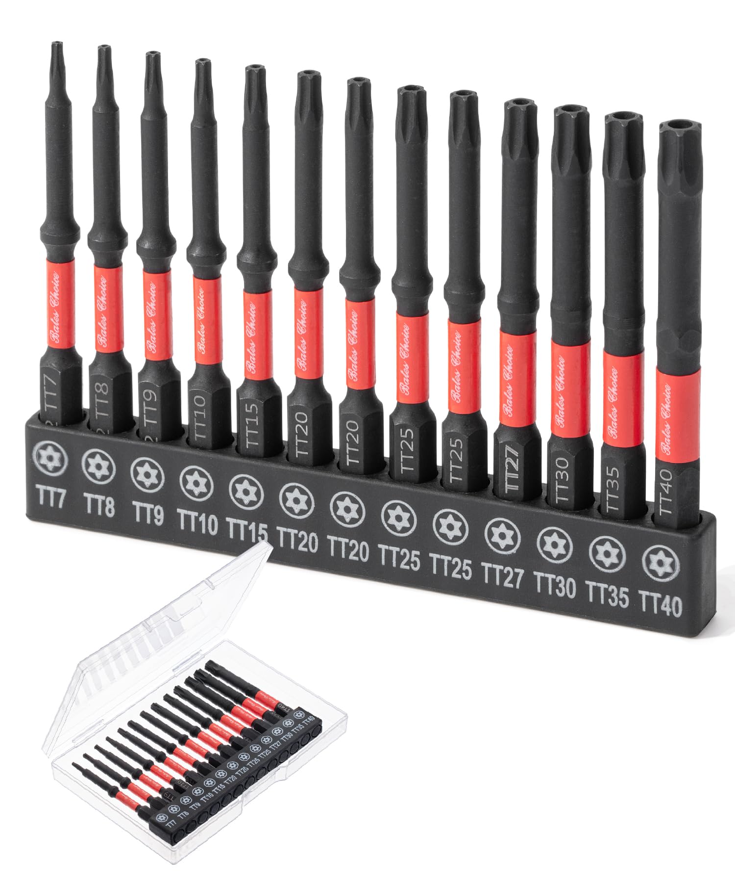 Bates- Impact Torx Bit Set, 13 pcs, 3-Inch Long, 1/4" Hex Shank TT7-TT40, Security Torx Bit Set, Tamper Proof, Magnetic Holder and Storage Case