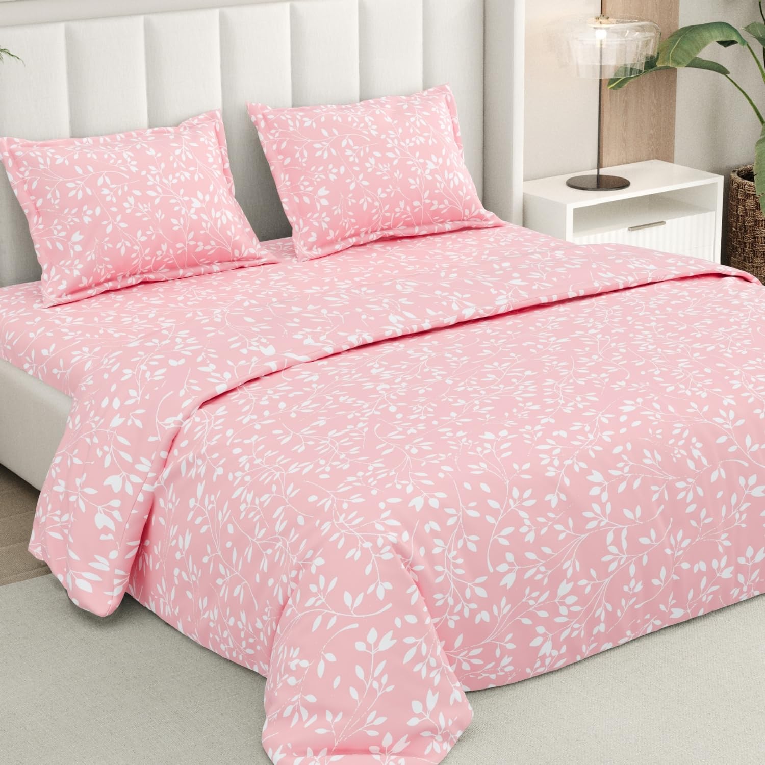 Cloud Cotton Flat Bedsheet for Double Bed | Lightweight Breathable Bedsheet with 2 Pillow Covers | Pink Blush Cloud Cotton Bedding Set | 88 x 96 Inches | 300TC-image-3