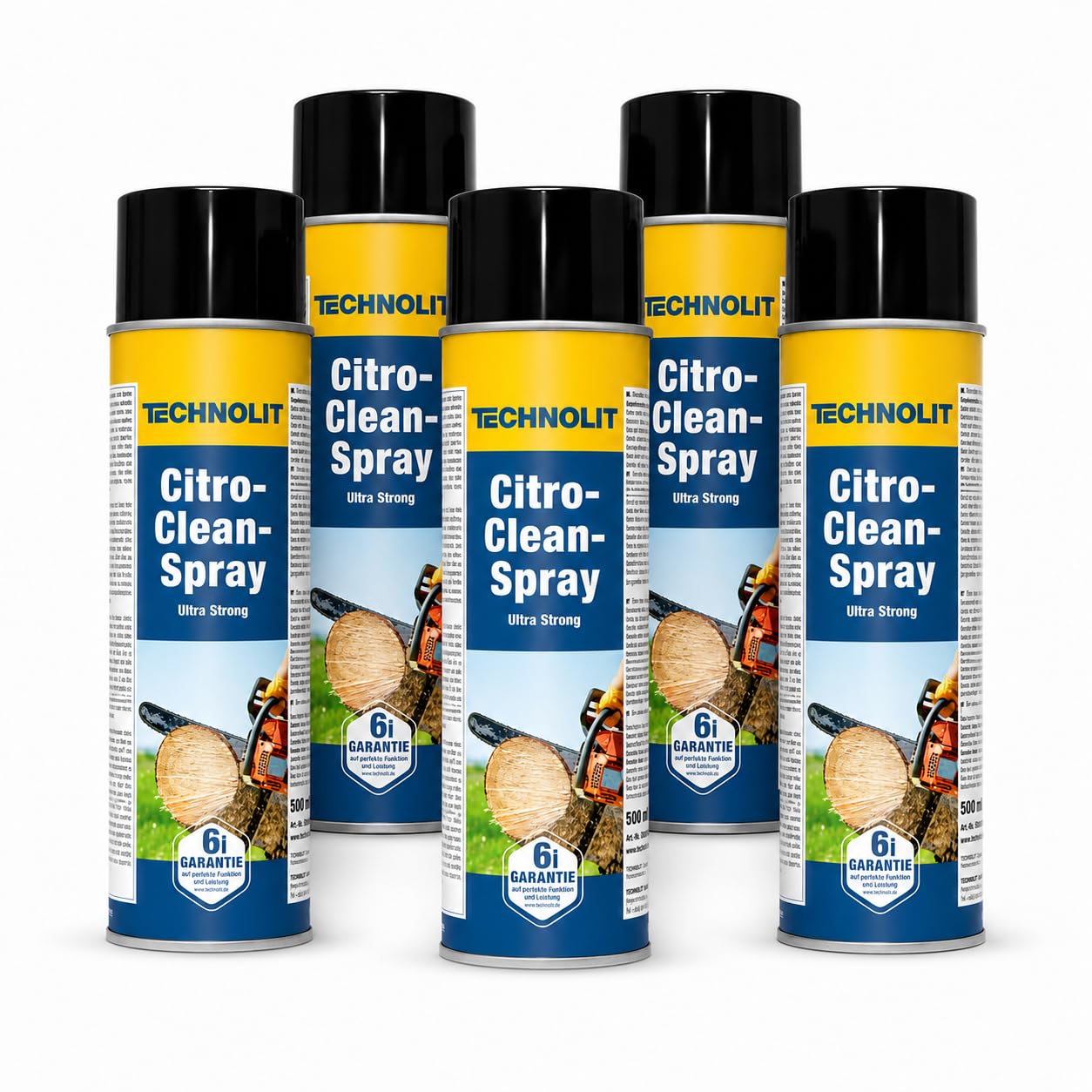 TECHNOLIT Citro Clean Spray Ultra Strong 5x 500 ml | Fettlöser | Gegen Klebstoff, Graffiti, Harz & Teer | Hoher Sprühdruck | Silikonfrei | Für Textilien, Maschinen, Metall, Gastronomie