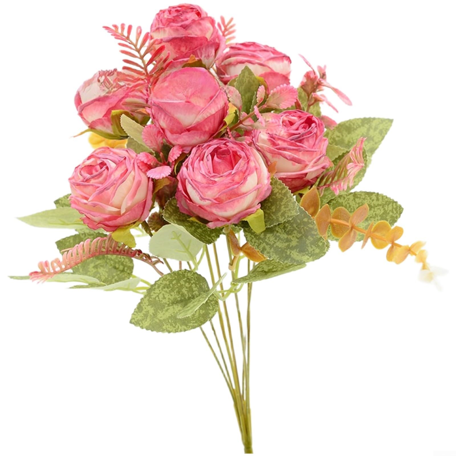 Bouquet di rose artificiali in seta a 7 teste Elsa realistiche per matrimoni e decorazioni per la casa, 35 cm, in tessuto e filo, bianco crema (rosa)