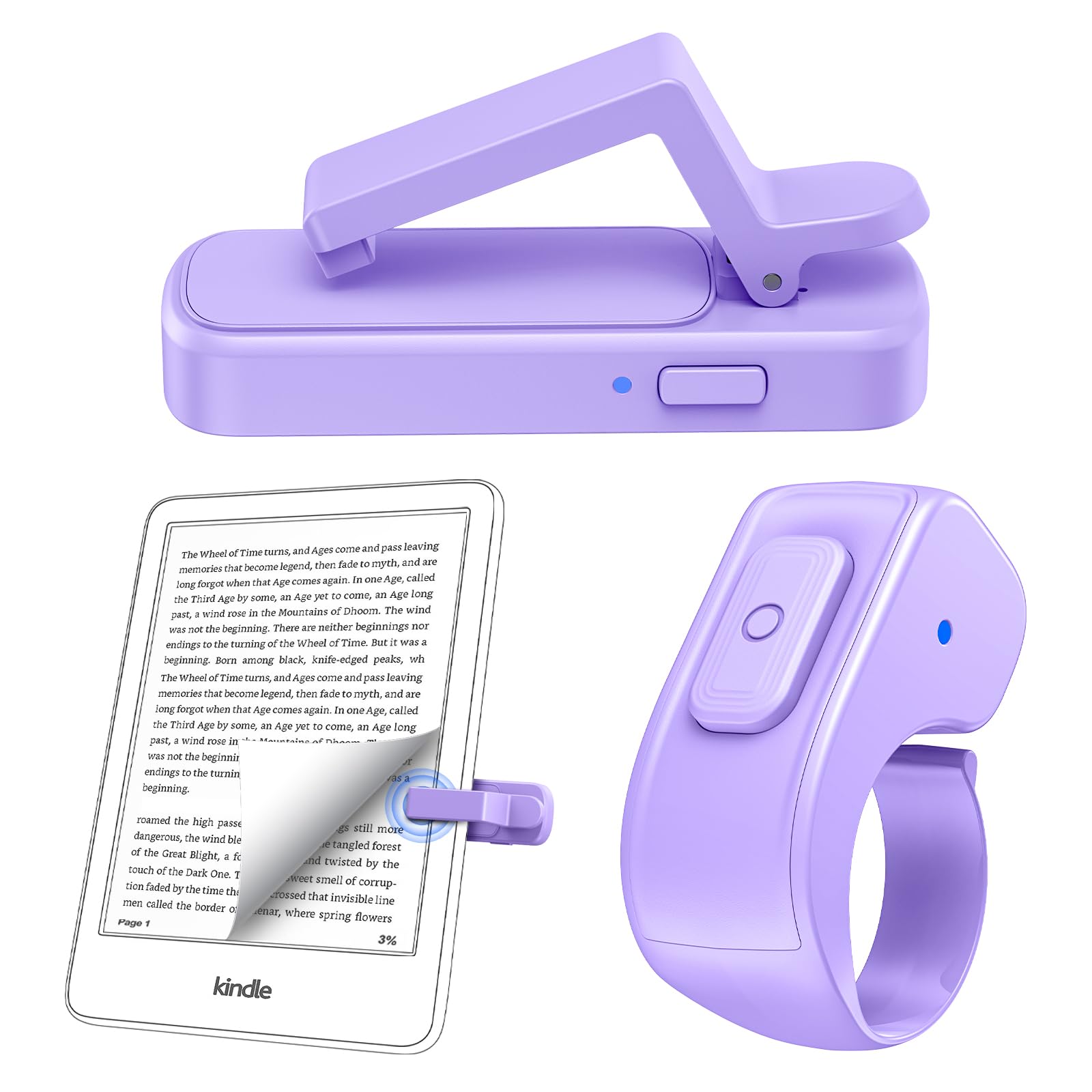 Remote Page Turner Ring for Kindle Paperwhite Oasis Scribe Kobo,Designed for Thick Cases Clicker Page Turner Camera Remote for iPhone iPad Android Tablets Reading Novels Comics with Storage Bag-Purple