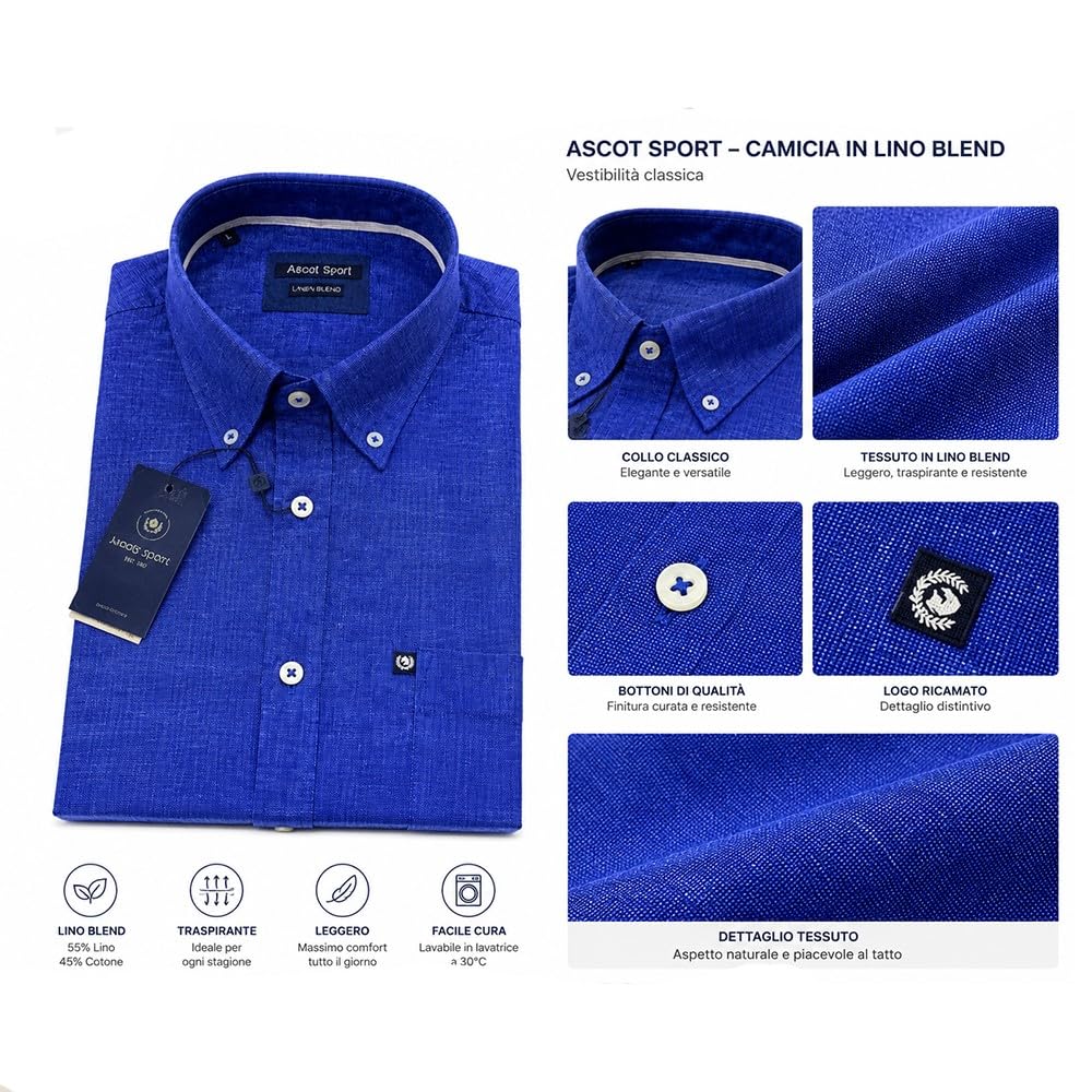 Camicia Manica Corta in Lino e Cotone, vestibilità Classica 15362-259