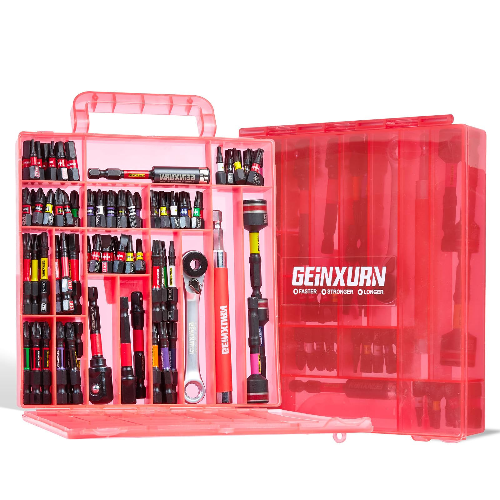 GEINXURN Jeu de 99 embouts de tournevis en acier S2 magnétique Torx/PH/PZ/SL/tête hexagonale, boîte de rangement grise