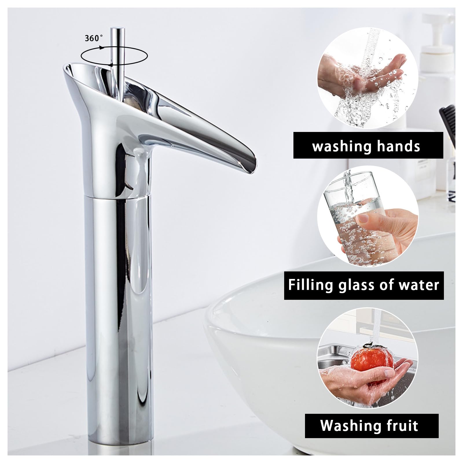 Grifo baño cromo,Cascada Grifo de lavabo,Alto Alto Grifo Mezclador de Baño Antiguo Monomando Grifo Mezclador Baño Lavabo de Latón