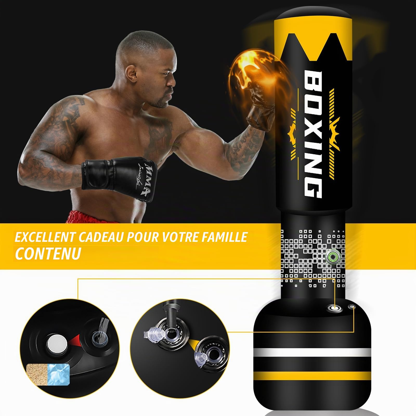 NZQXJXZ Sac de Frappe Adulte 175cm, Sac de Boxe Lourd autoportant, Sacs de Kickboxing avec Support pour l'entraînement MMA Muay Thai Fitness Débutants