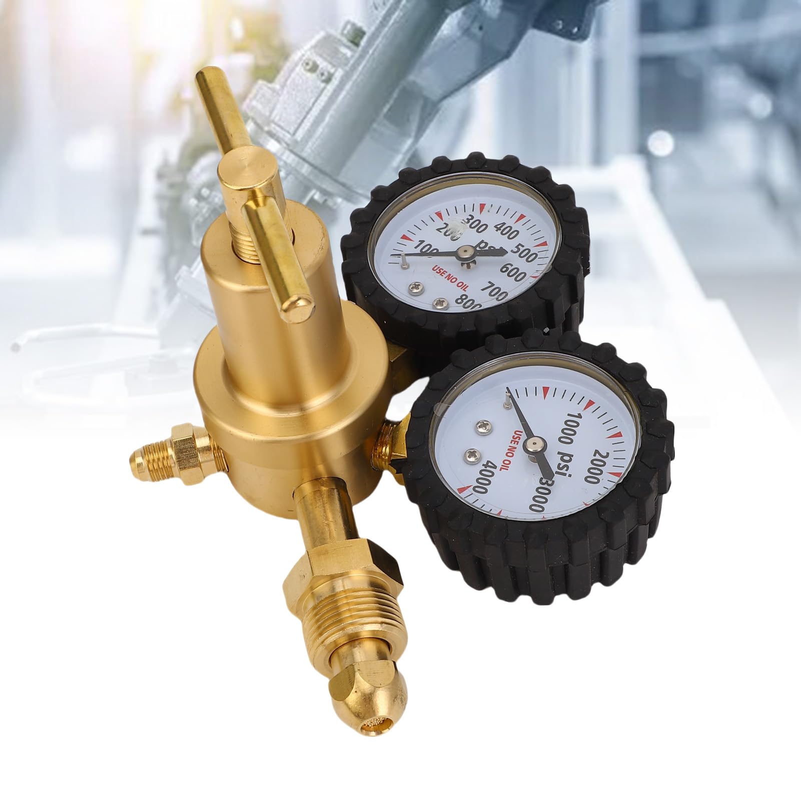 Zestaw zaworu regulatora azotu 0-800Psi Struktura mosiądzu dla HVAC z 60-calowym Wąż CGA580 Połączenie wlotowe 1/4in Połączenie płomienia męskiego