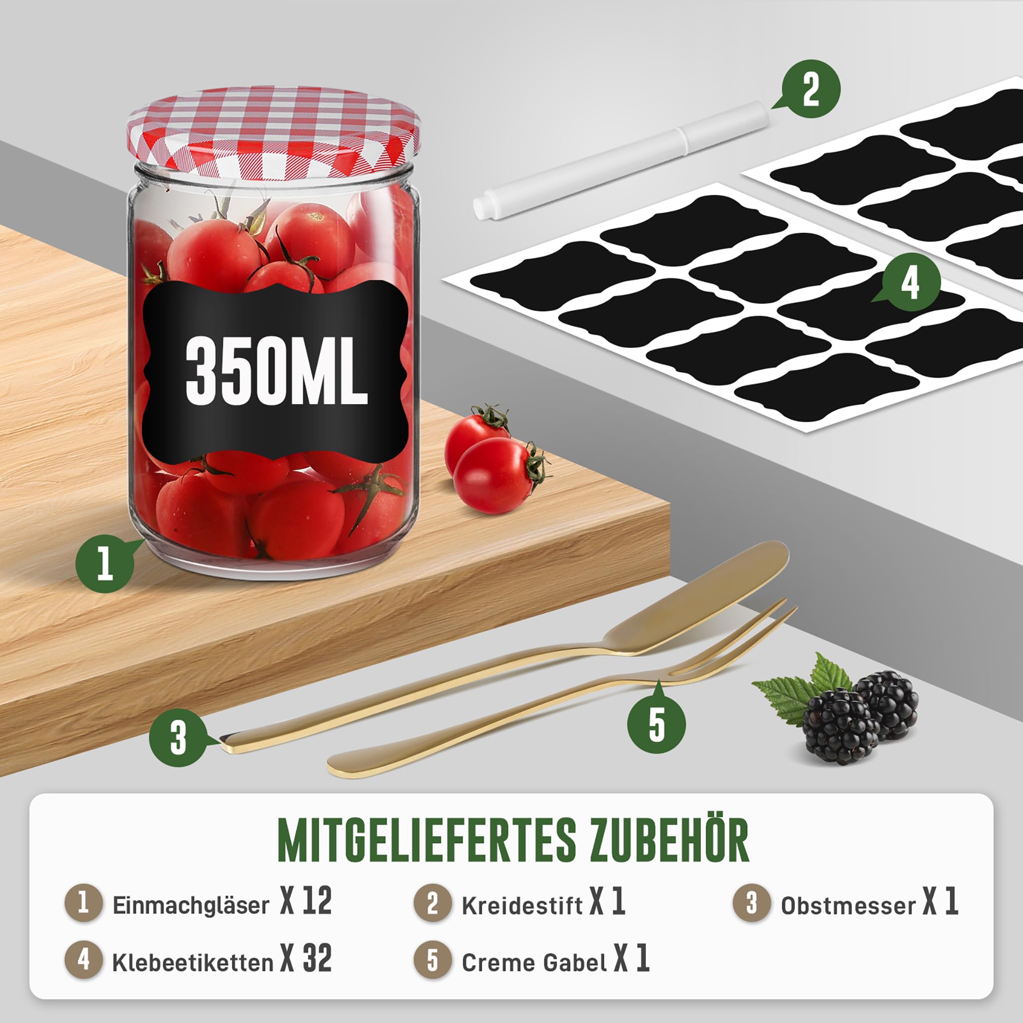 YRHome 350 ml słoiki na dżem z czerwoną zakrętką, 36 szt. słoików na przetwory