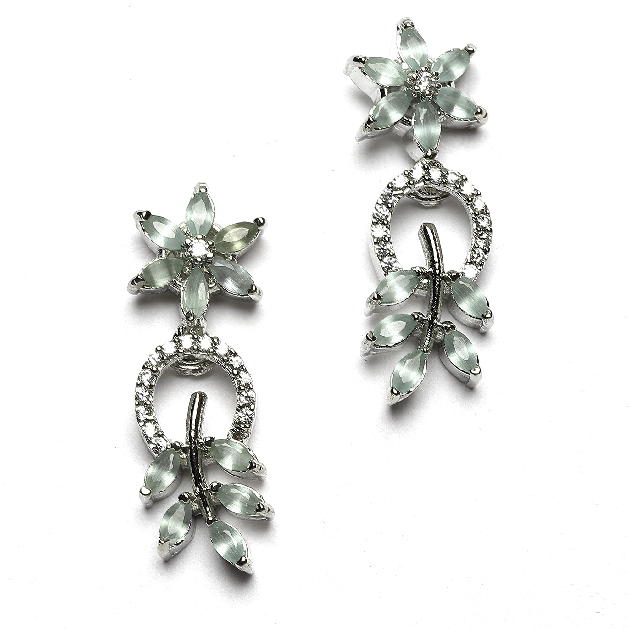 Rhodium-Plated Leaf & Circular Necklace With Earrings Set