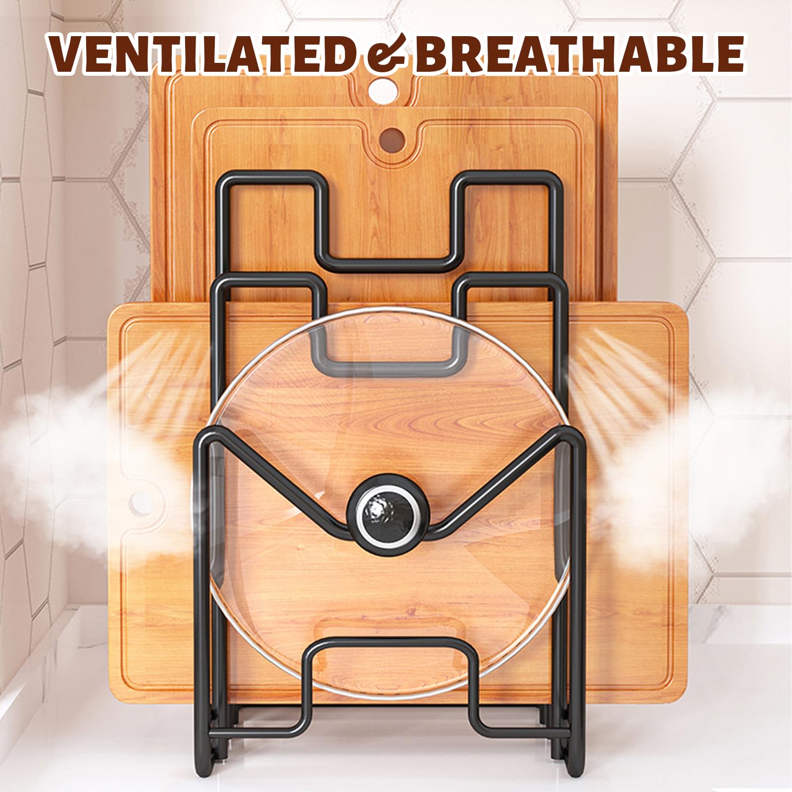 Soporte Bandejas Cocina Soporte Tabla Cocina De Metal, Organizador De Tabla De Cortar con 4 Compartimentos para tapas De Ollas, Espátulas, Platos, Bandejas para Hornear