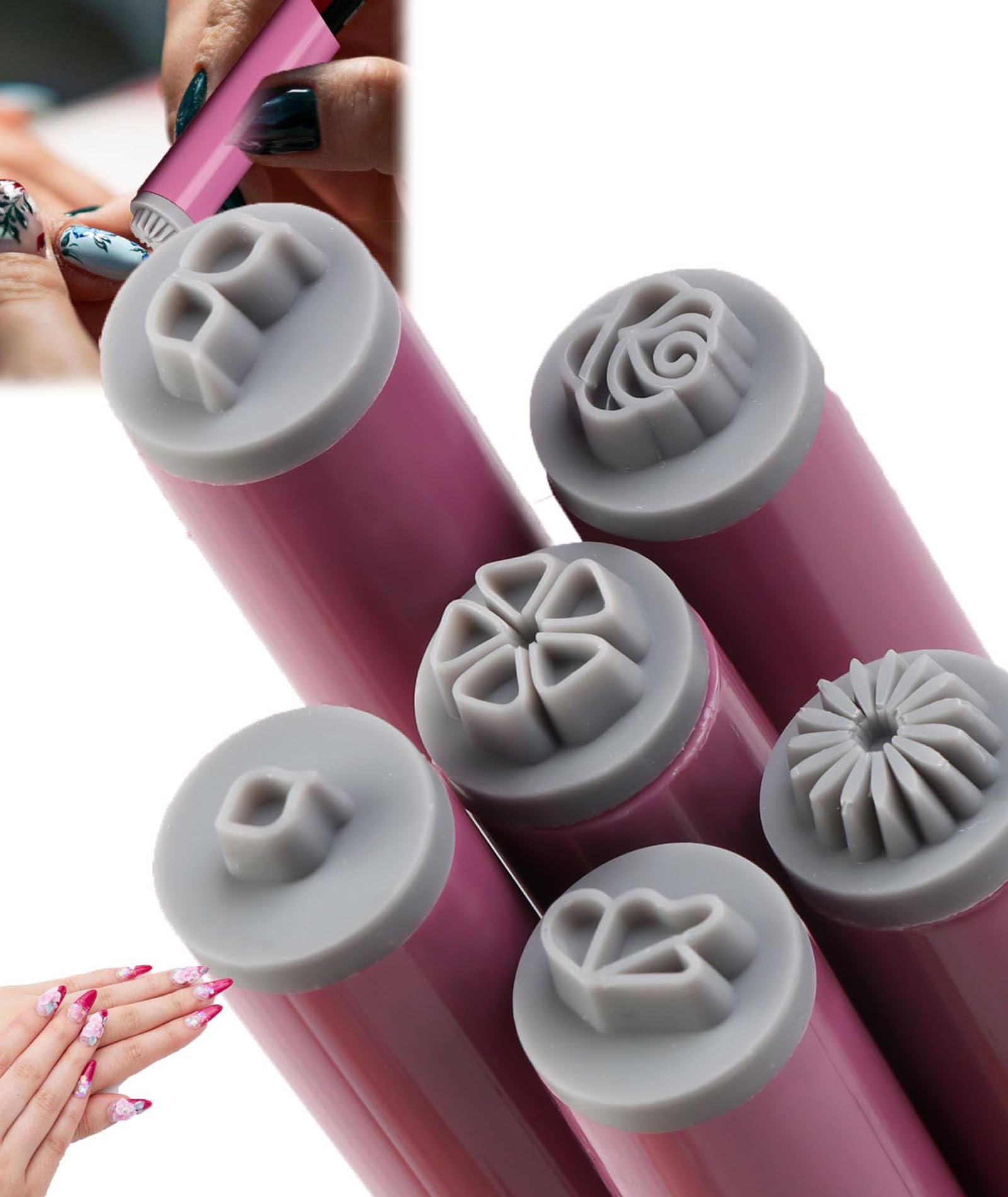 6PCS Nail Art Kit for Women - Stamp Pen Set, Graffiti Dotting Tools, DIY Stamper With Different Patterns