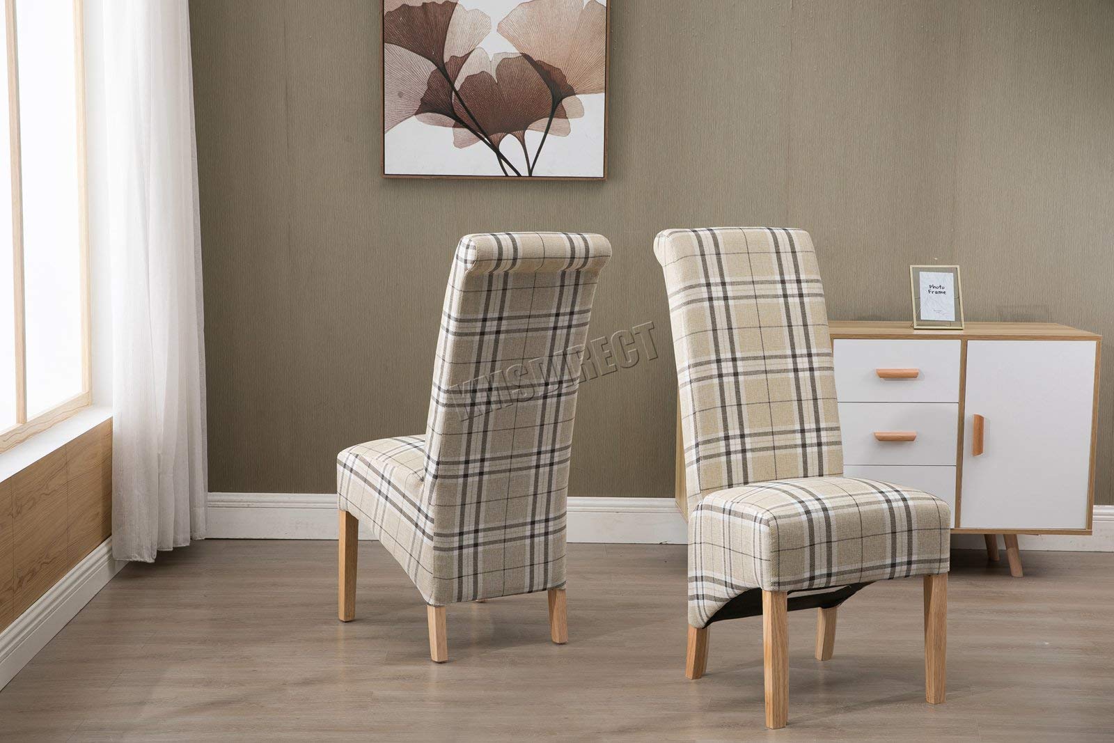 Westwood Furniture Set Of Premium Cream Check Linen Fabric