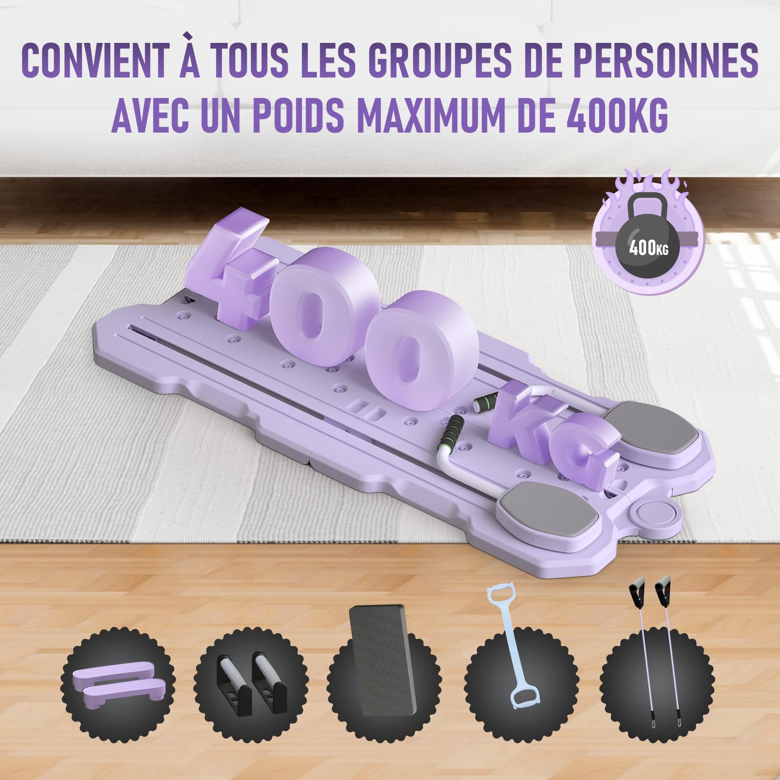 Pilates Reformer,6 en 1 Kit Pilates Board Maison,Planche Pilate Accessoires avec Roue Abdominale ,Sport Maison