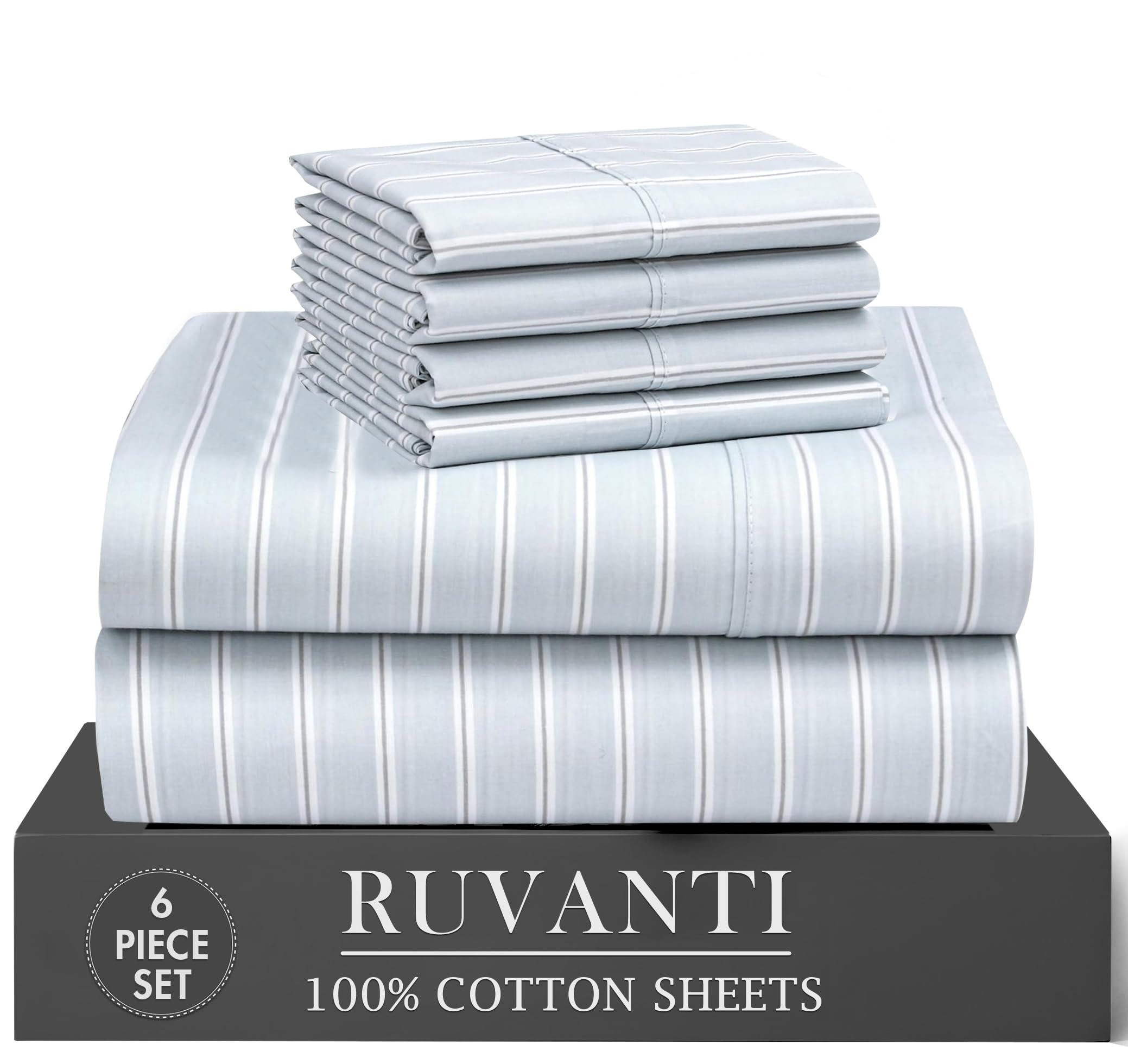 Parure de lit 6 pieces coton pour matelas epais draps sans plis