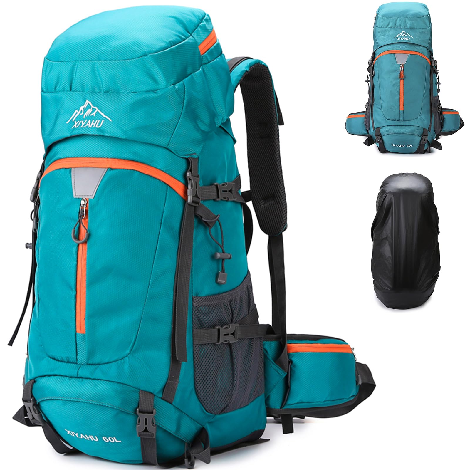Lawaia 60L Hiking Backpack Camping Backpack for Travelling Waterproof Rucksacks Large Backpacks for Men Women Lightweight Backpacks Walking Survival Fishing School Daypack Sports Bag(lake blue)