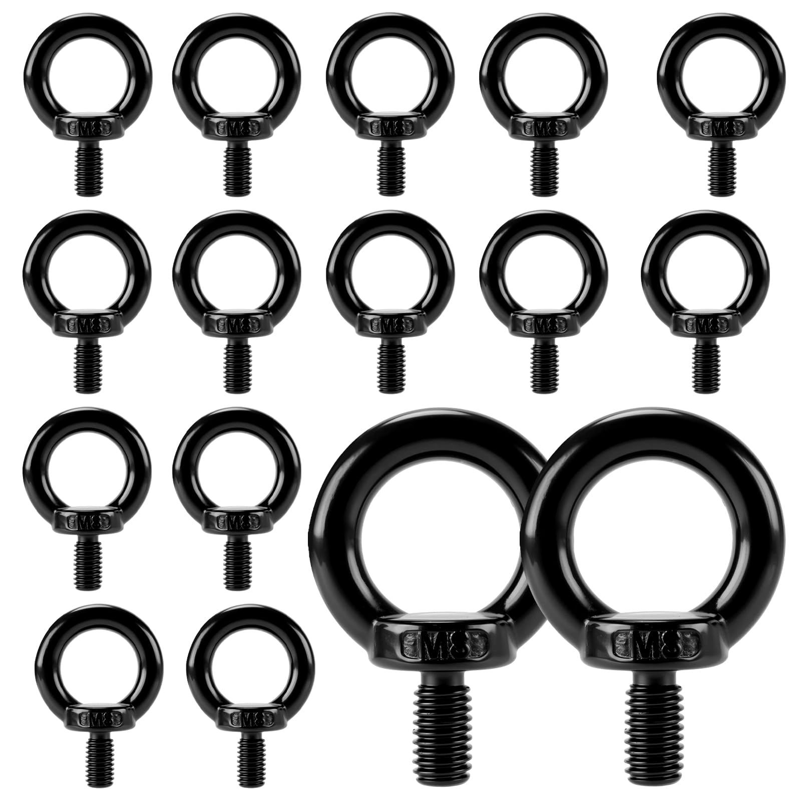 16 Piezas Tornillos de Ojo M8 x 15mm Acero Inoxidable Negro para Fijación Suspensión Colgar Industria Taller