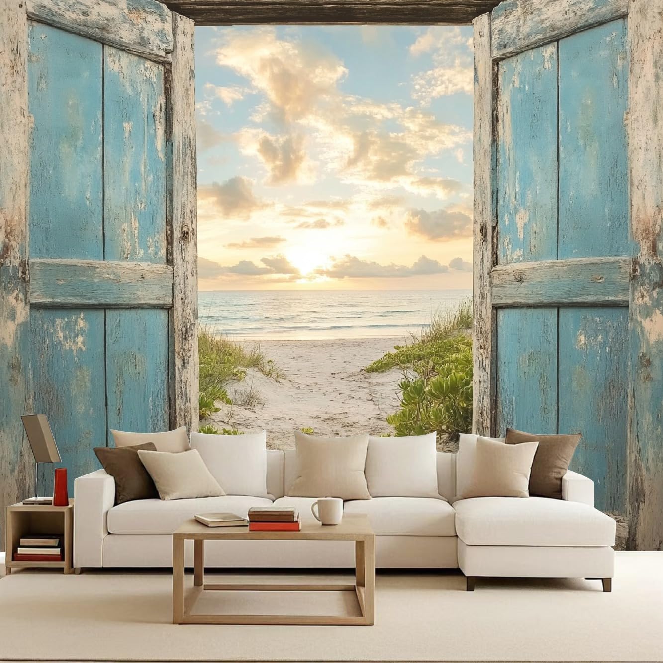Sea and Beach Wallpaper Mural Natural Scenery Photo Wallpaper Landscape 3D Wall Mural 300x210cm Non-Woven Premium Art Print Decoration Poster Picture for Living Room Bedroom TV Backdrop
