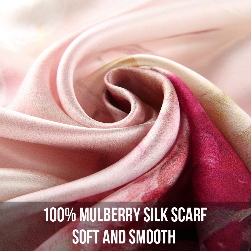 STORY OF SHANGHAI Sciarpa di 100% Seta Charmeuse da Donna Foulard a Raso con Fantasie Orientale, 56x177cm