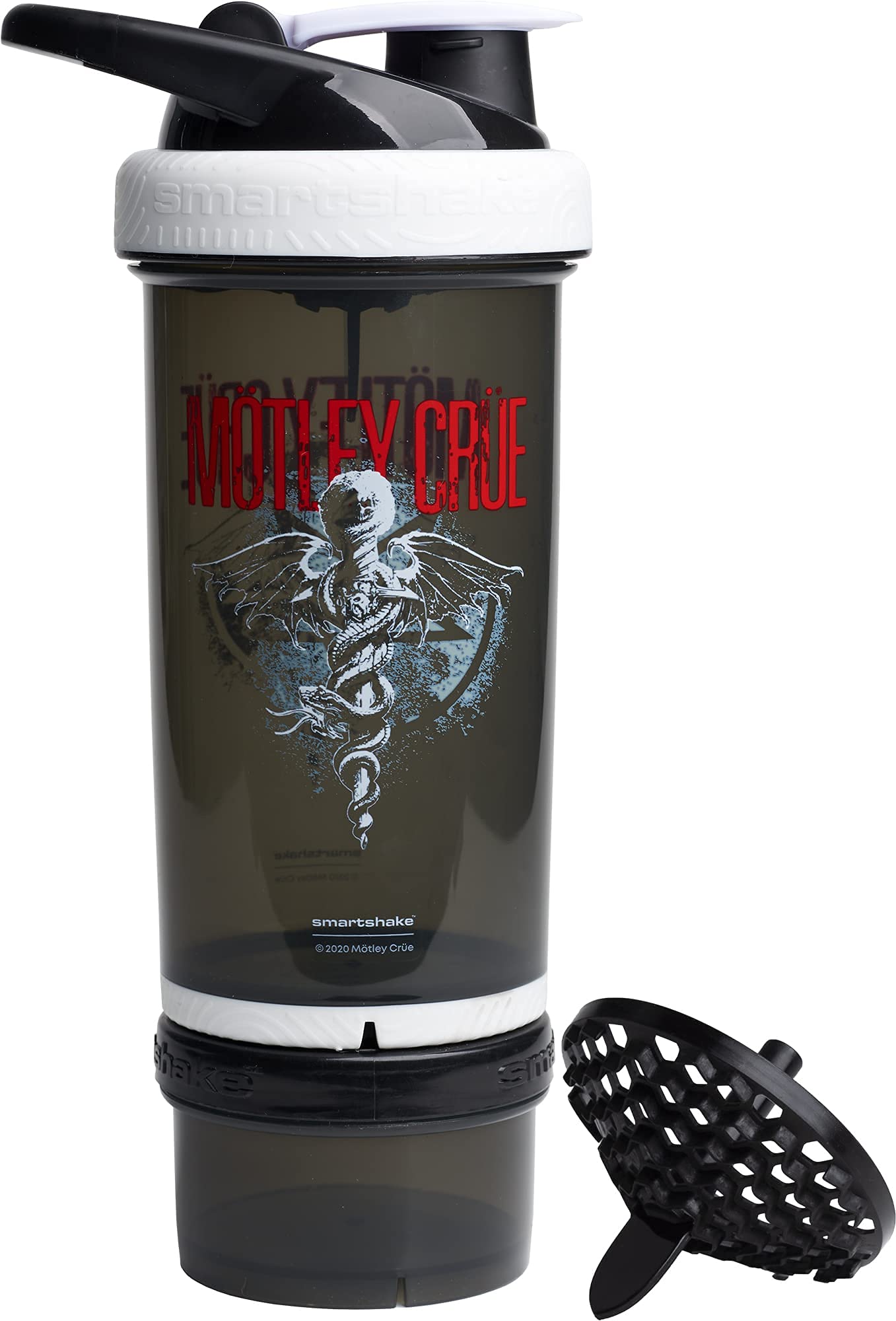 Smartshake Revive Motley Crue - Botellas de batido de proteínas de 750 ml - Botella agitadora de proteínas con compartimento de almacenamiento